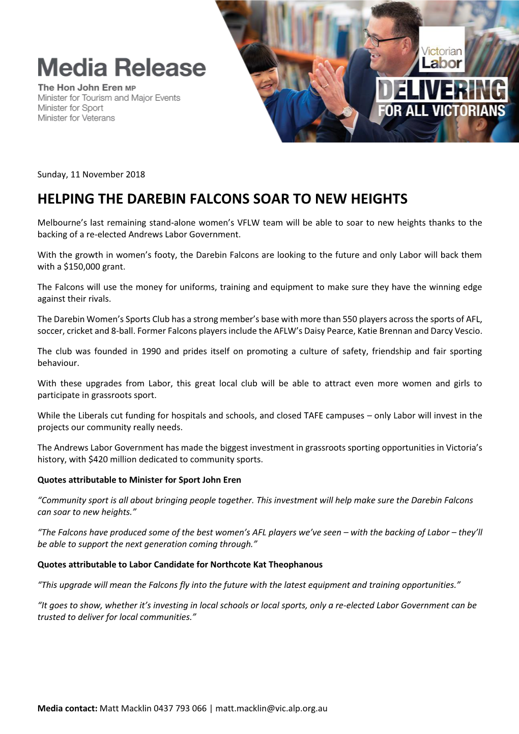 Helping the Darebin Falcons Soar to New Heights