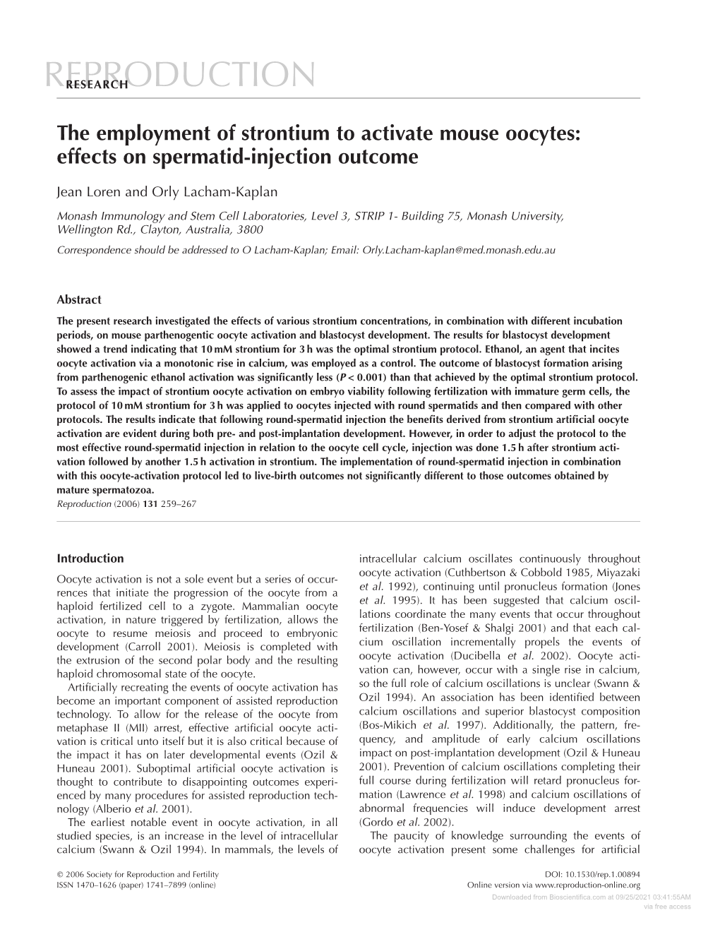 The Employment of Strontium to Activate Mouse Oocytes: Effects on Spermatid-Injection Outcome