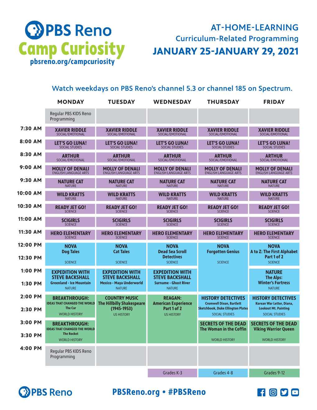 Camp Curiosity JANUARY 25-JANUARY 29, 2021 Pbsreno.Org/Campcuriosity