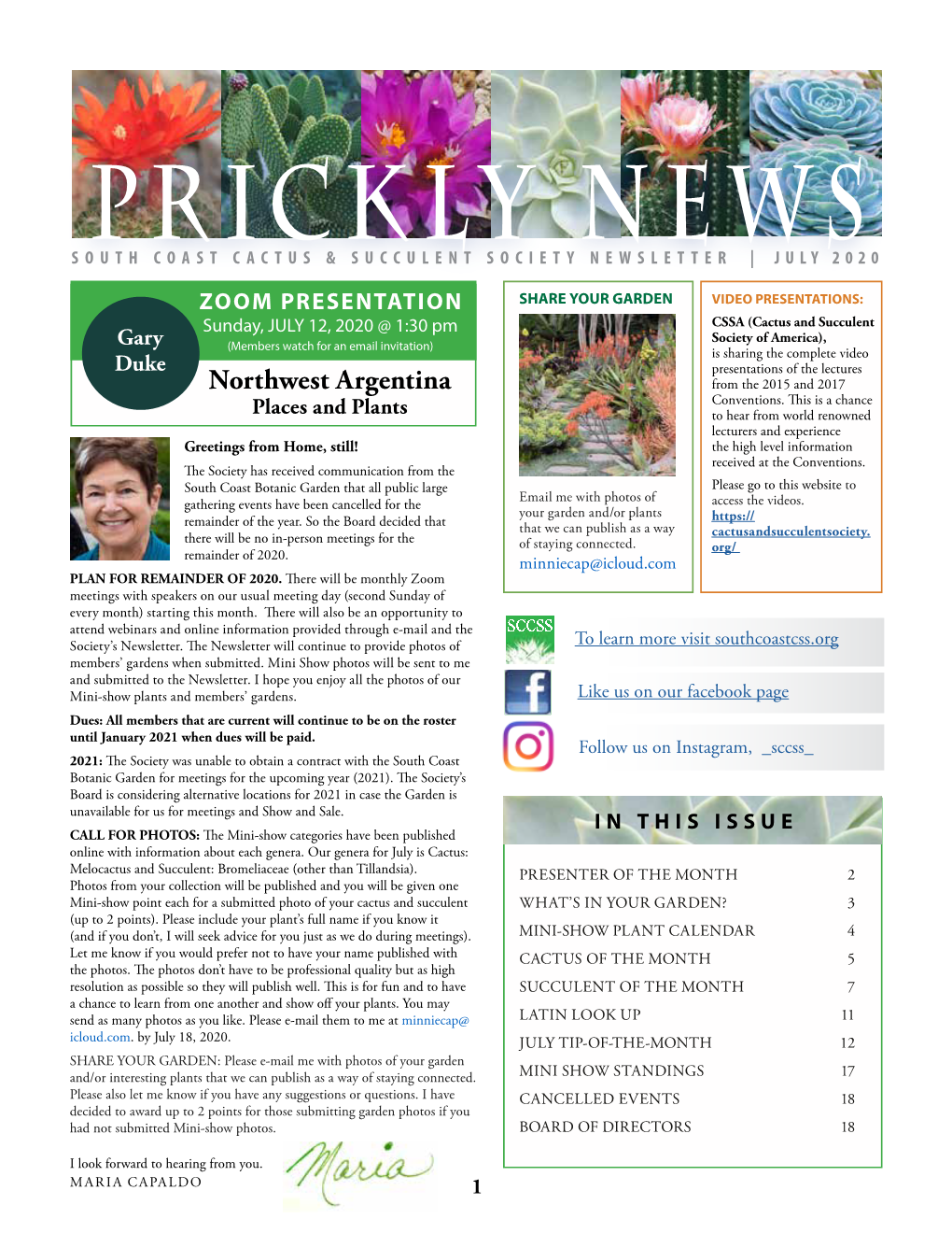Prickly News South Coast Cactus & Succulent Society Newsletter | July 2020