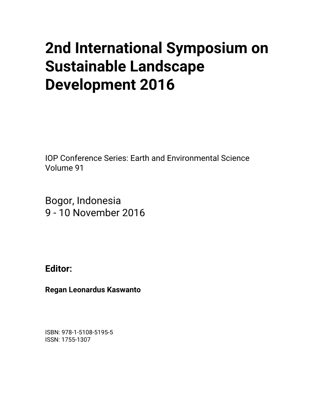 2Nd International Symposium on Sustainable Landscape