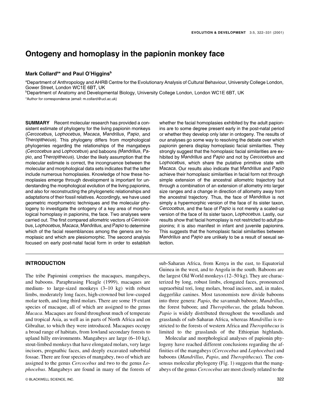 Ontogeny and Homoplasy in the Papionin Monkey Face
