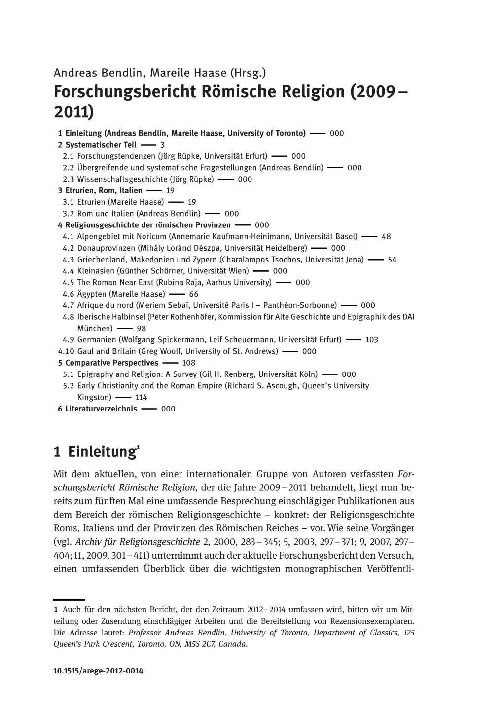 Forschungsbericht Römische Religion (2009– 2011)
