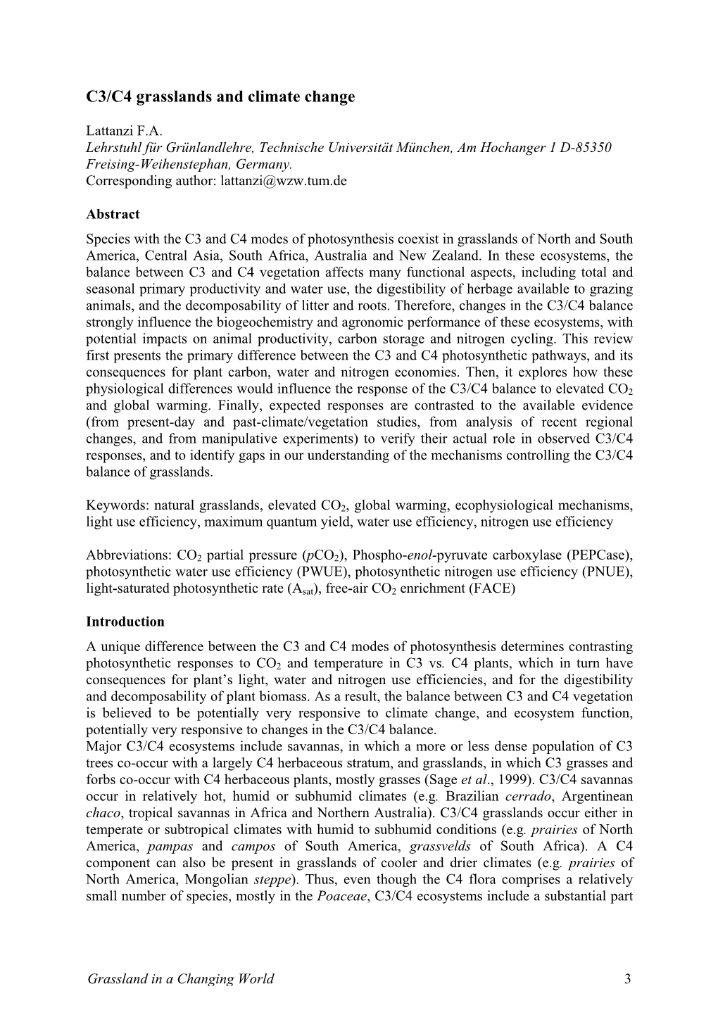 C3/C4 Grasslands and Climate Change