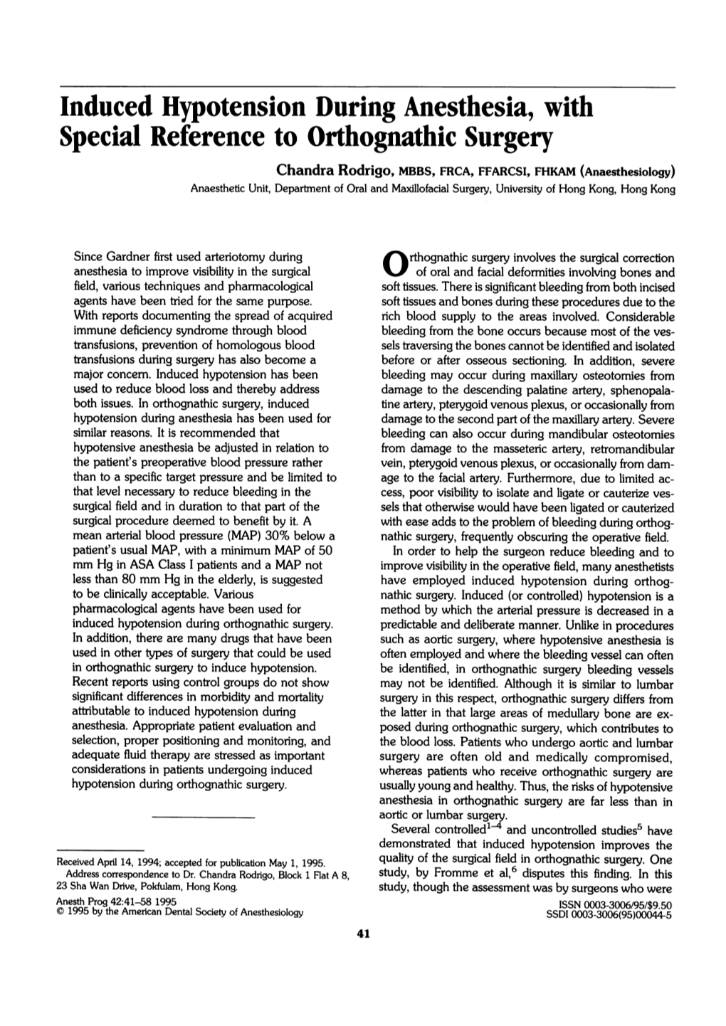 Induced Hypotension During Anesthesia, With