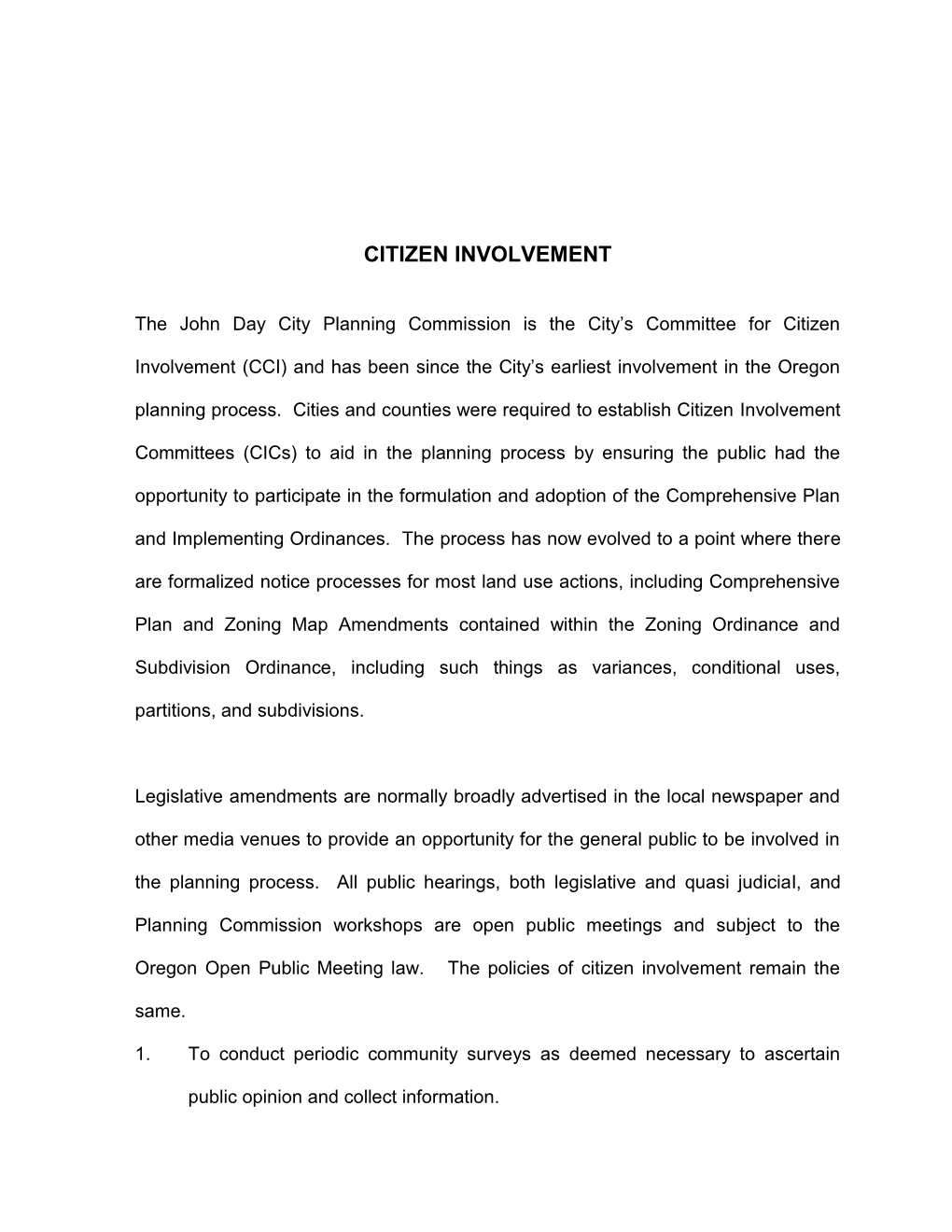 City of John Day Comprehensive Plan