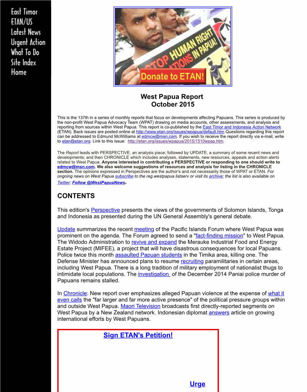 West Papua Report October 2015 CONTENTS Sign