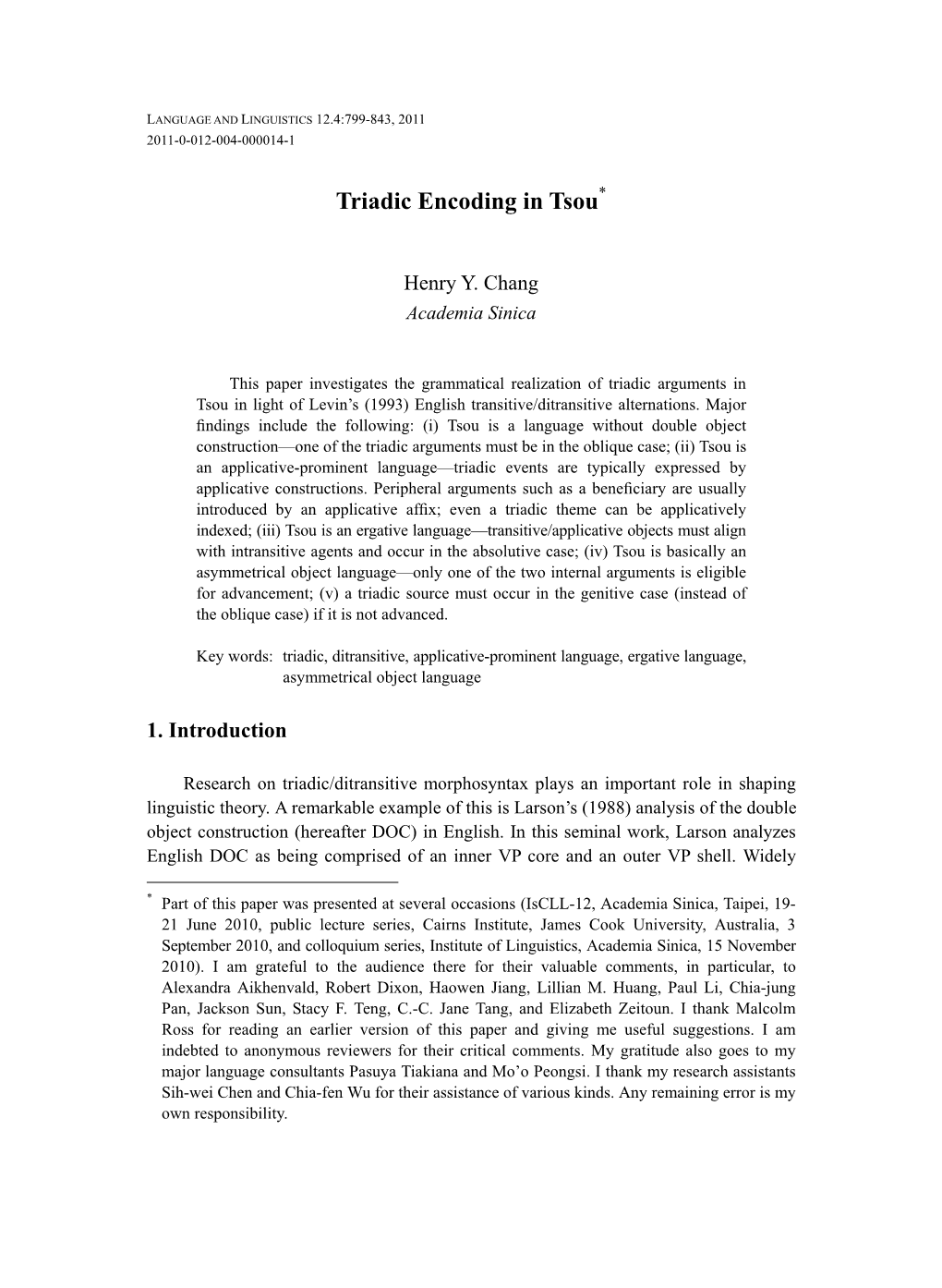 Triadic Encoding in Tsou*