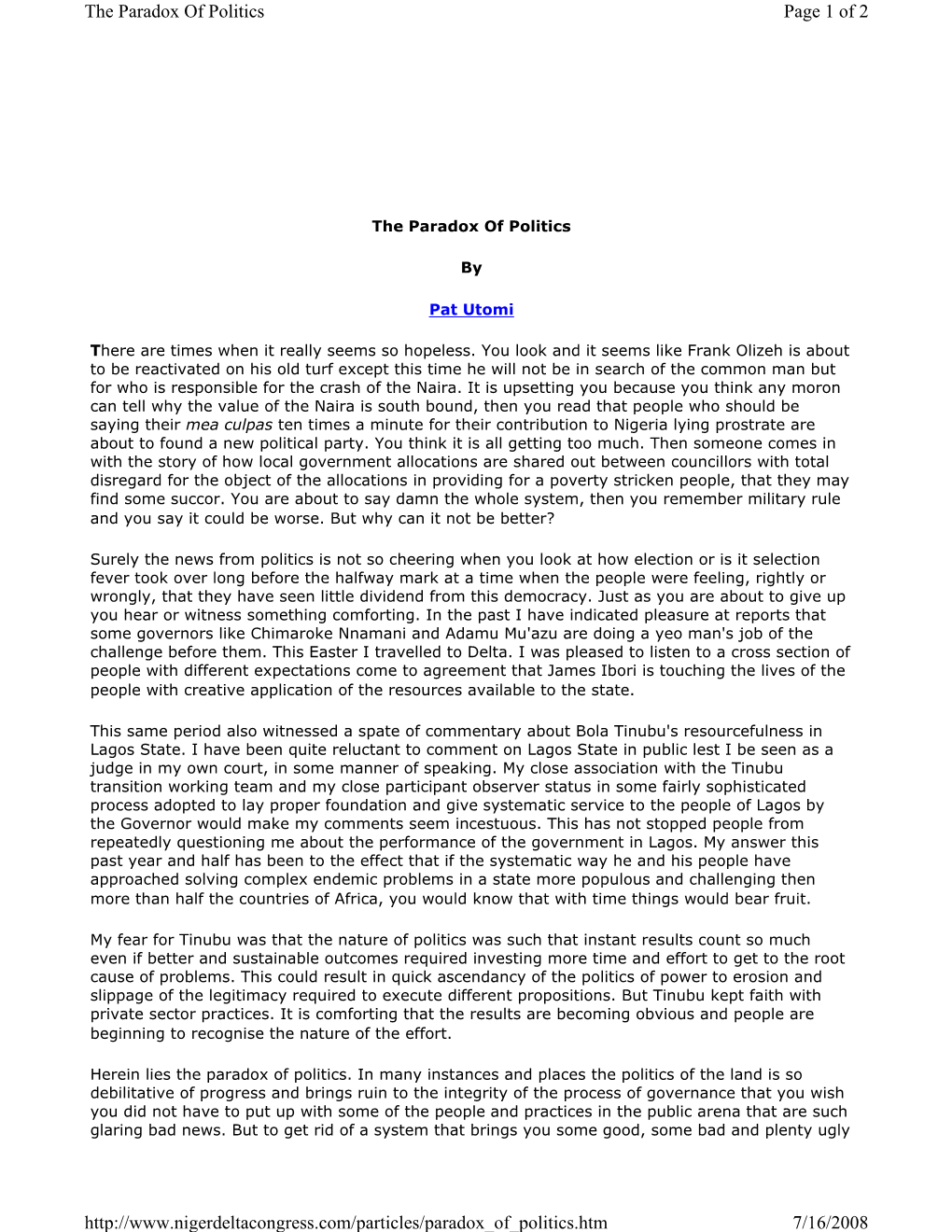 The Paradox of Politics Page 1 of 2