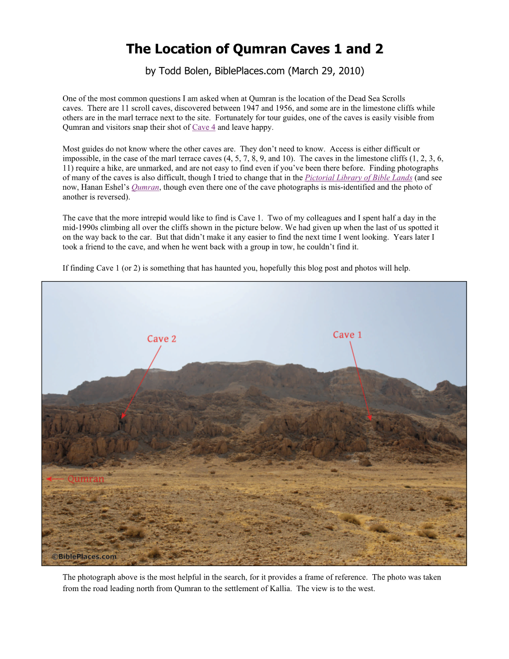 The Location of Qumran Caves 1 and 2