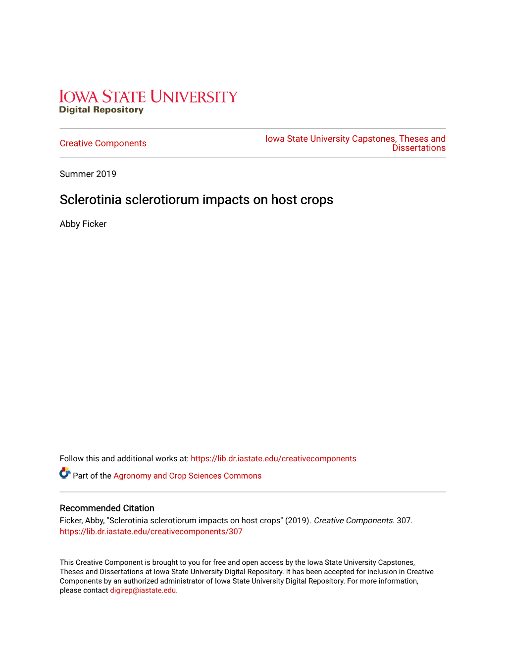 Sclerotinia Sclerotiorum Impacts on Host Crops