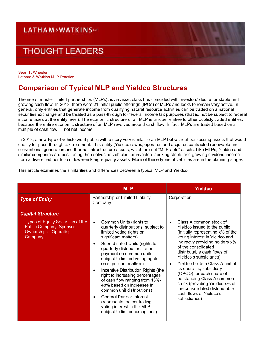 Comparison of Typical MLP and Yieldco Structures