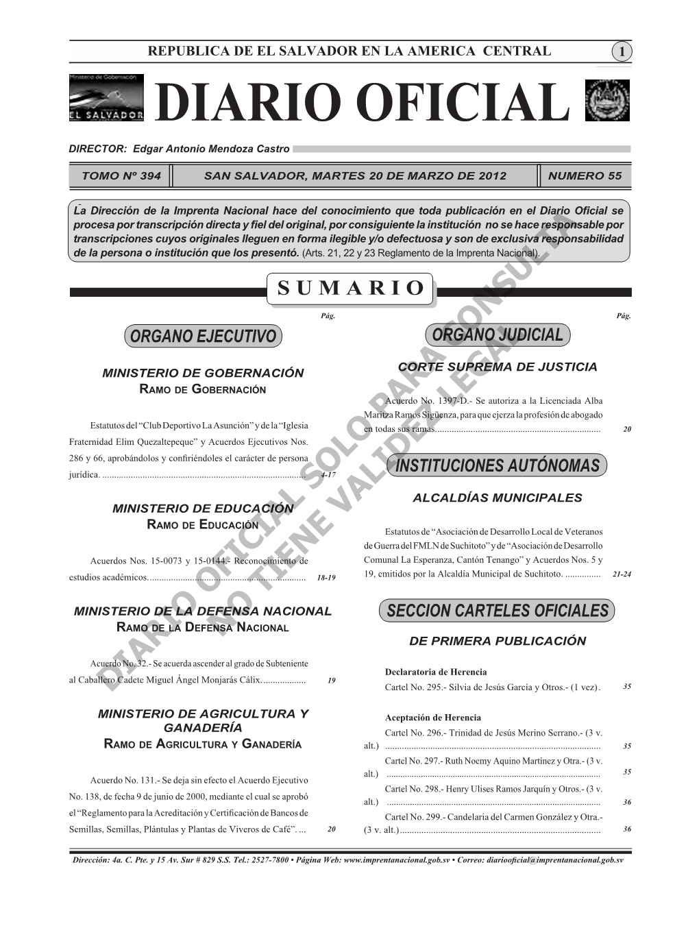 Diario Ofi Cial Sumario