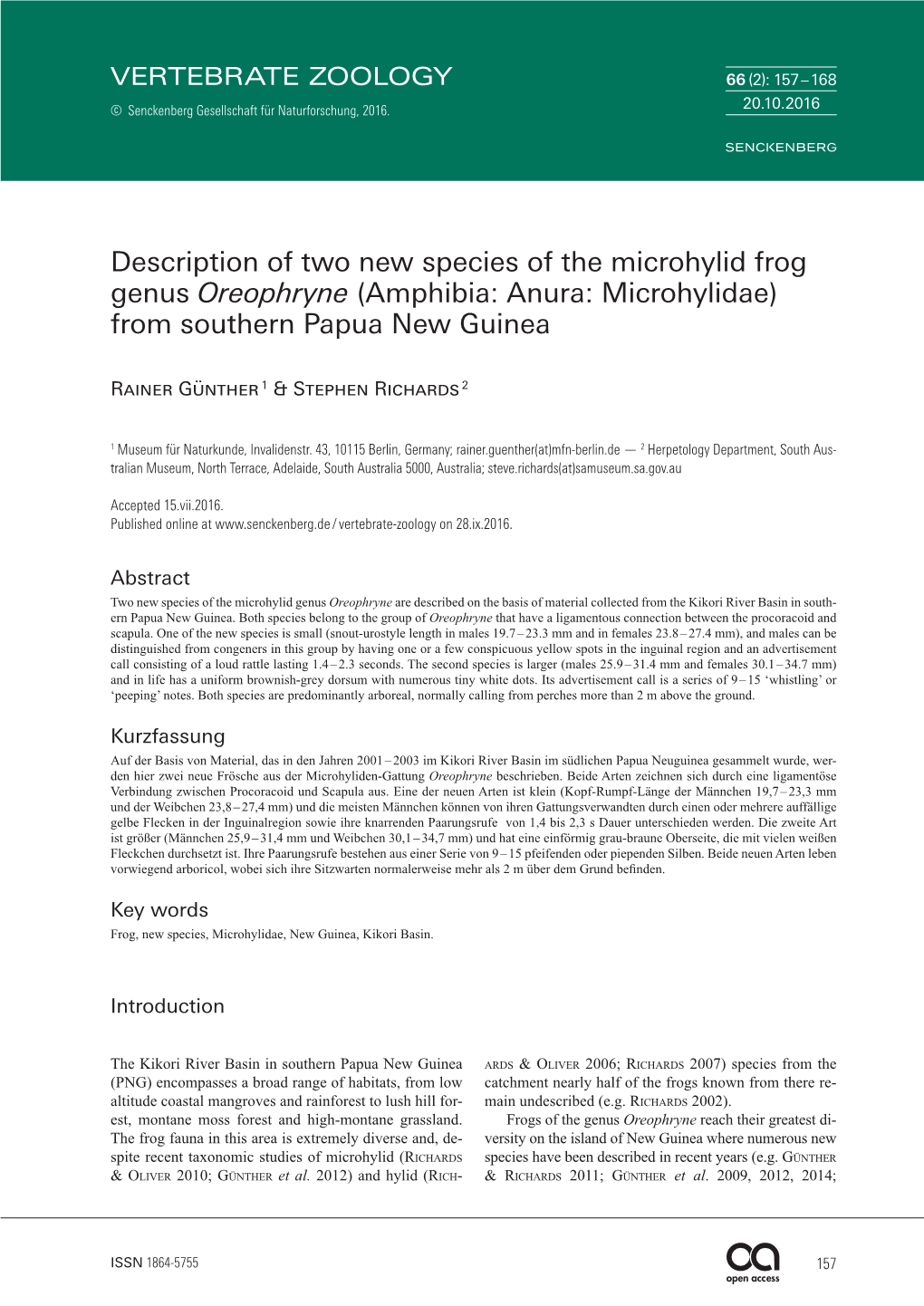 Description of Two New Species of the Microhylid Frog Genus Oreophryne (Amphibia: Anura: Microhylidae) from Southern Papua New Guinea