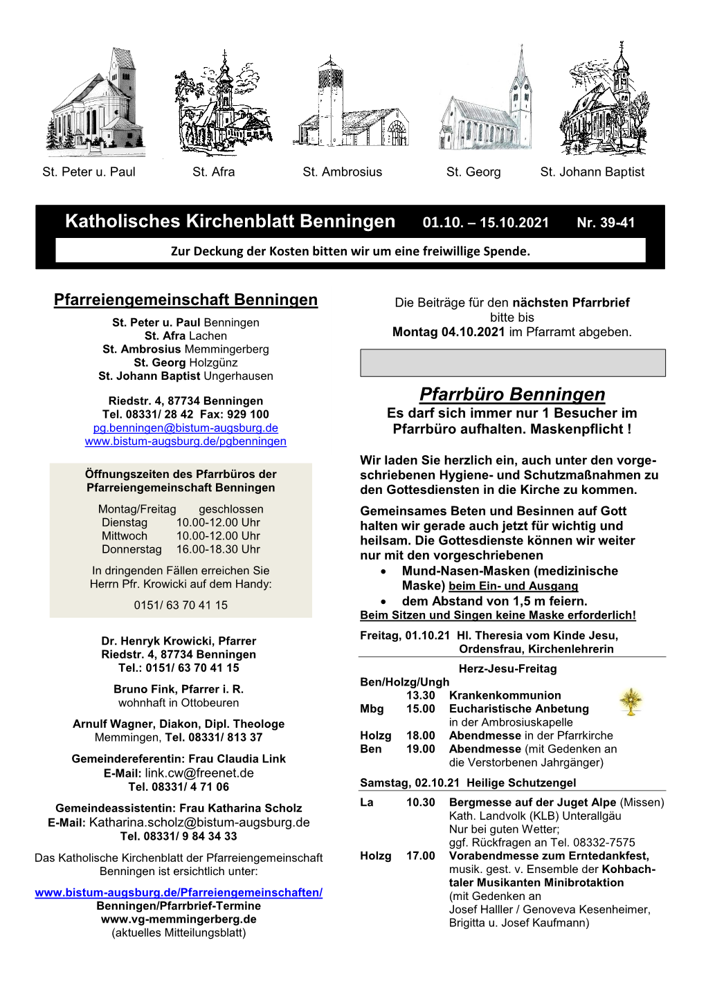 Katholisches Kirchenblatt Benningen 01.09. – 15.09.2021