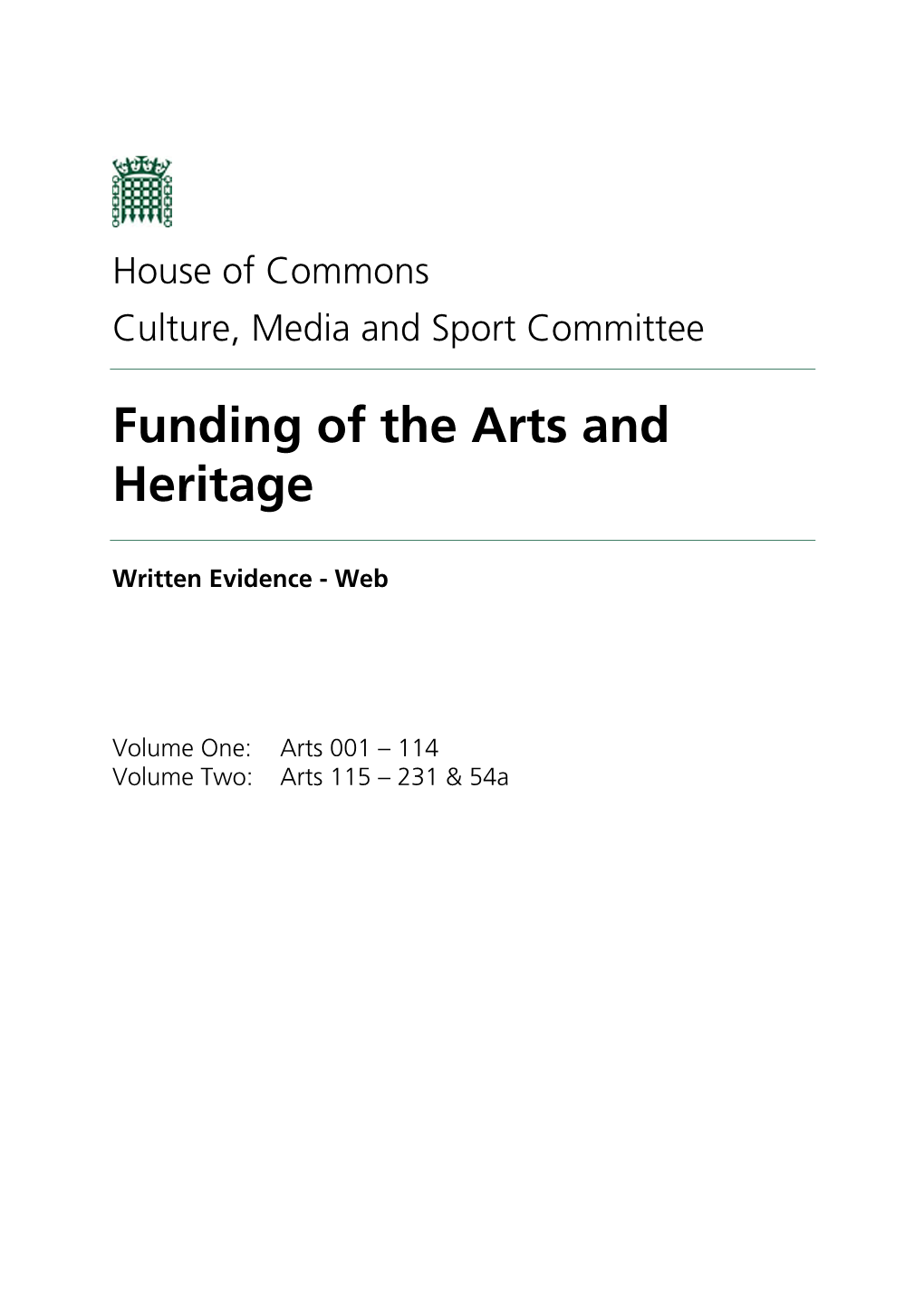 Funding of the Arts and Heritage