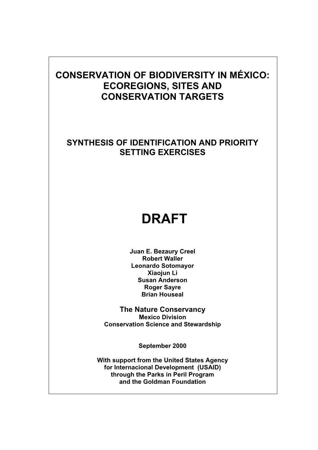 Conservation of Biodiversity in México: Ecoregions, Sites And