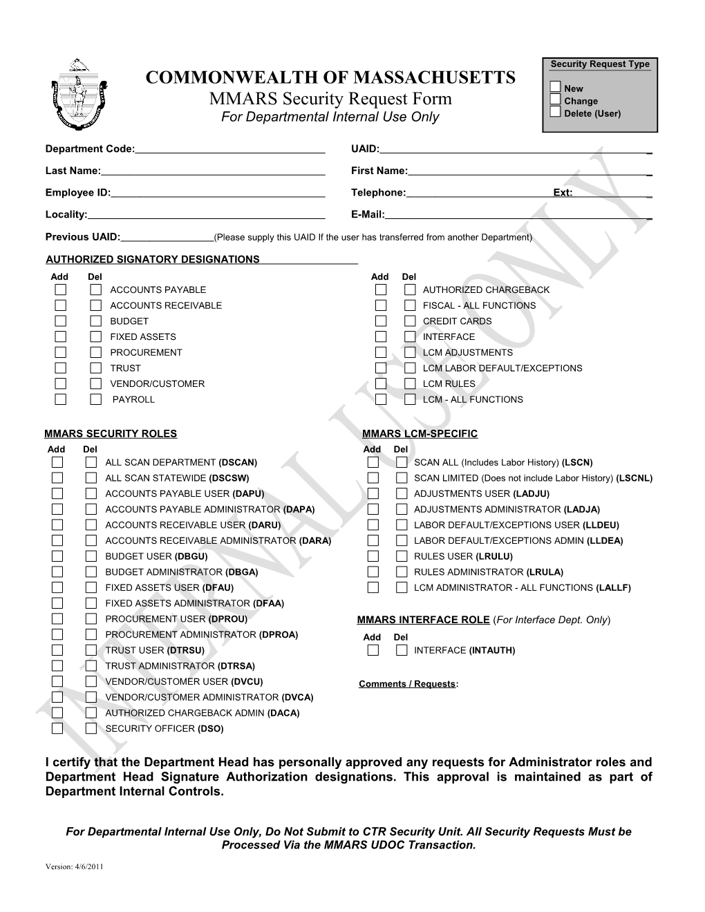 MMARS Security Request Form