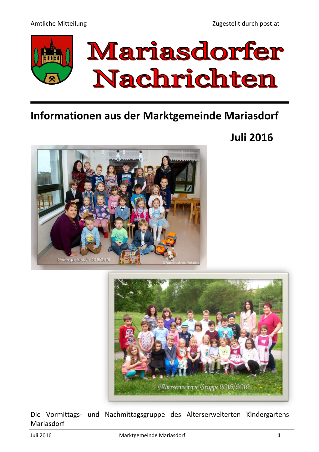 Informationen Aus Der Marktgemeinde Mariasdorf Juli 2016