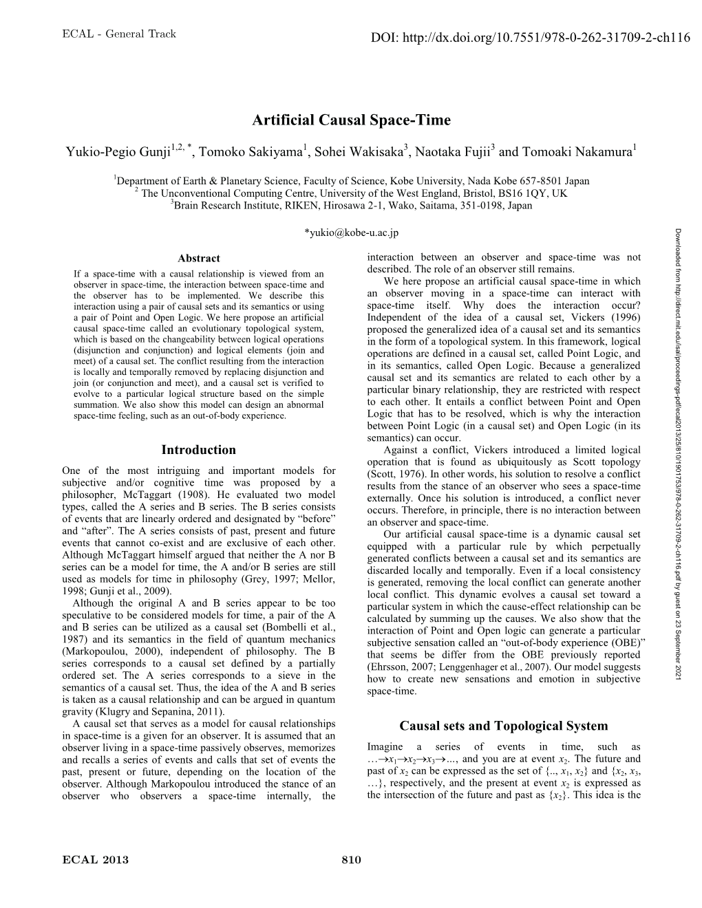 Artificial Causal Space-Time