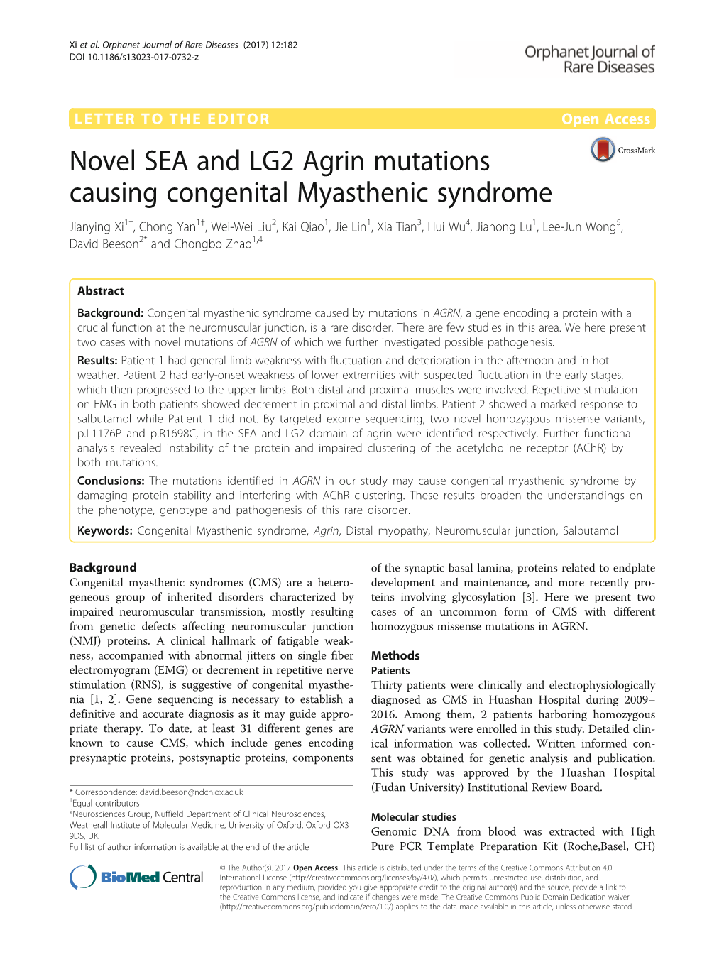 Novel SEA and LG2 Agrin Mutations Causing Congenital Myasthenic