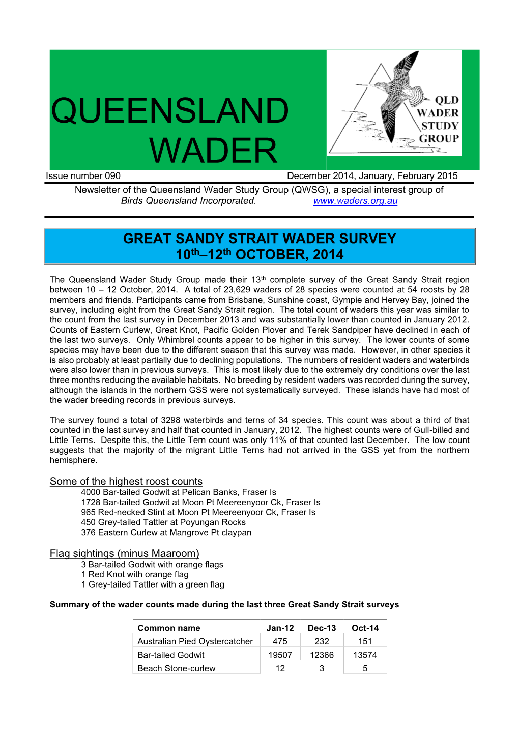 Queensland Wader Study Group (QWSG), a Special Interest Group of Birds Queensland Incorporated