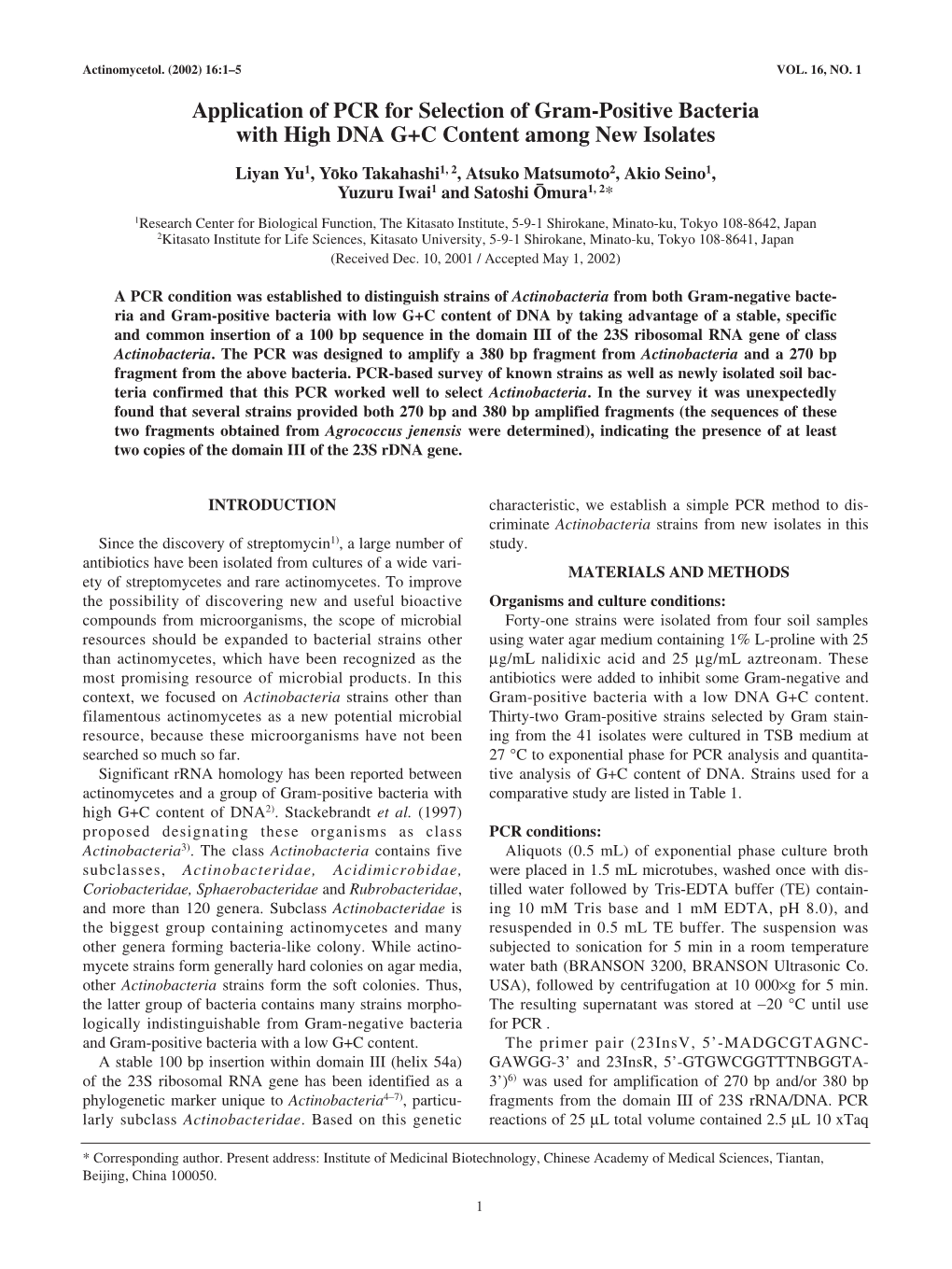 Application of PCR for Selection of Gram-Positive Bacteria with High DNA G+C Content Among New Isolates