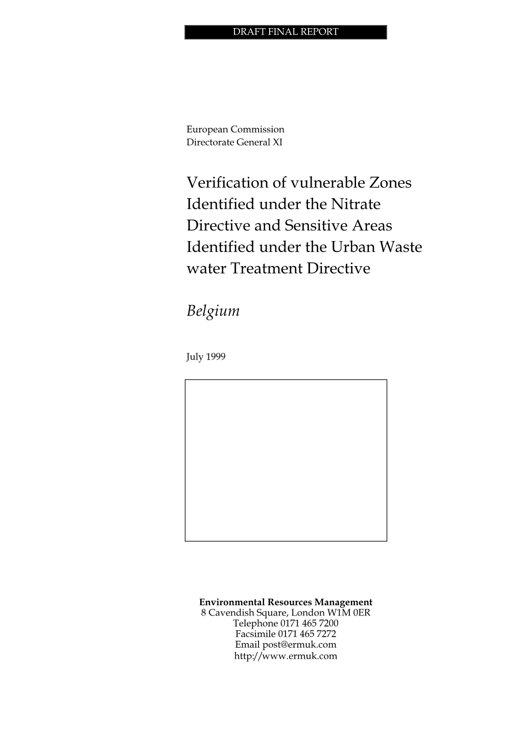 Verification of Vulnerable Zones Identified Under the Nitrate Directive and Sensitive Areas Identified Under the Urban Waste Water Treatment Directive