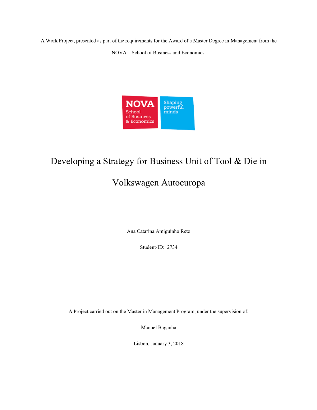 Developing a Strategy for Business Unit of Tool & Die in Volkswagen