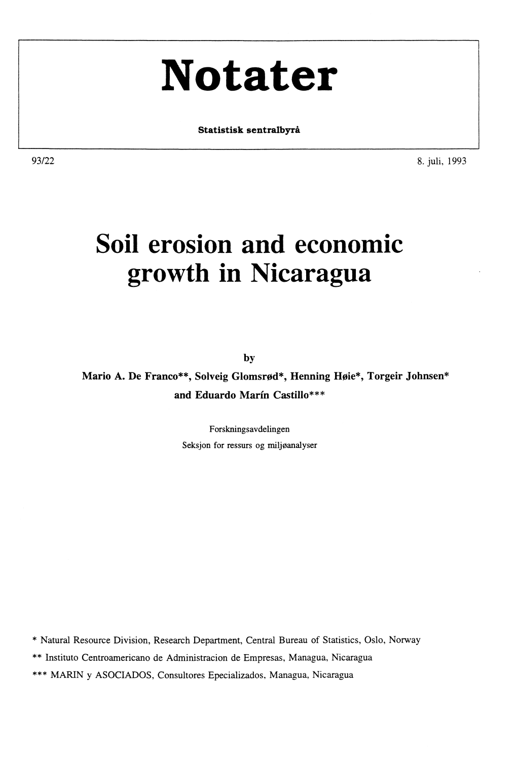 Soil Erosion and Economic Growth in Nicaragua