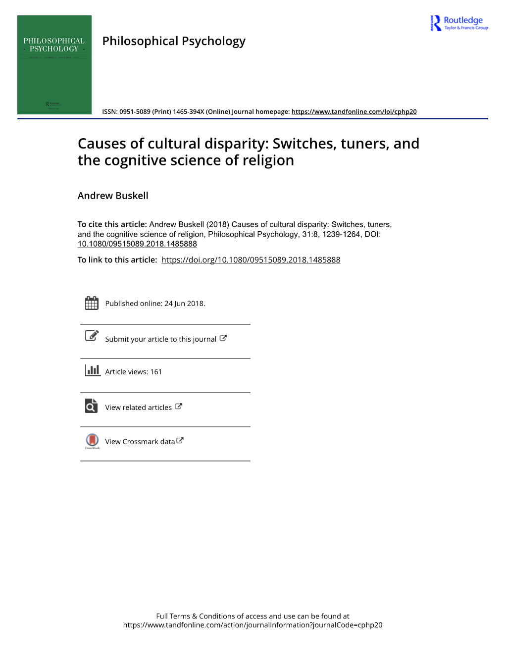 Causes of Cultural Disparity: Switches, Tuners, and the Cognitive Science of Religion