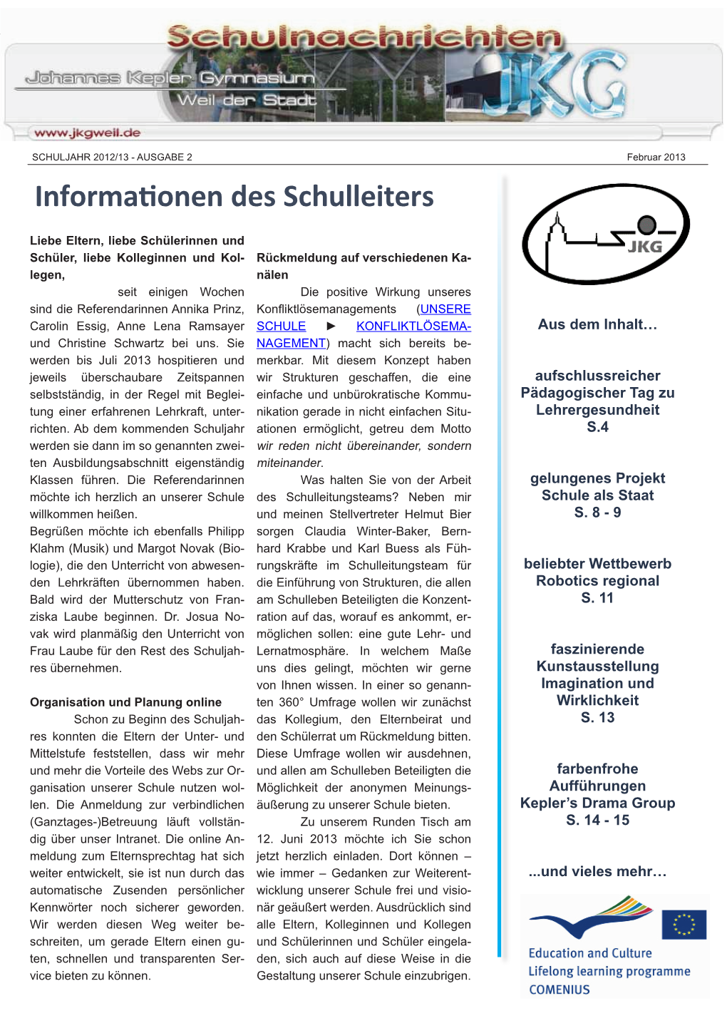 AUSGABE 2 Februar 2013 Informationen Des Schulleiters