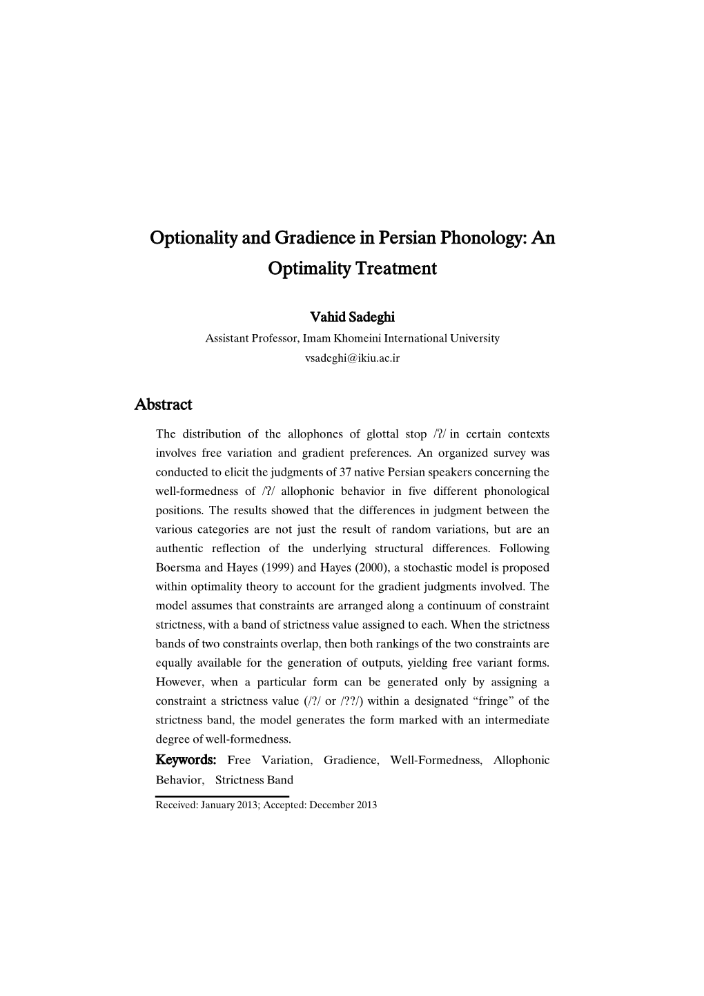 Optionality and Gradience in Persian Phonology