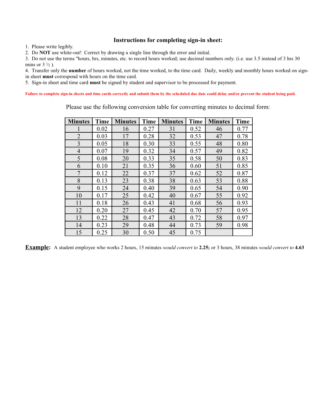 Instructions for Completing Sign-In Sheet