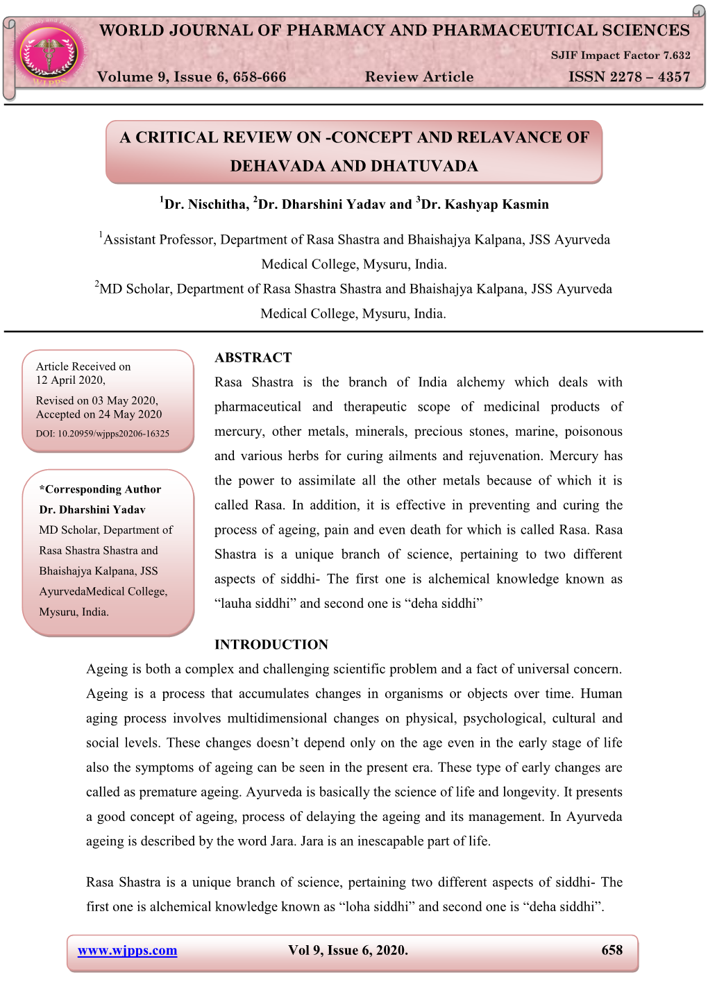 A Critical Review on -Concept and Relavance of Dehavada and Dhatuvada