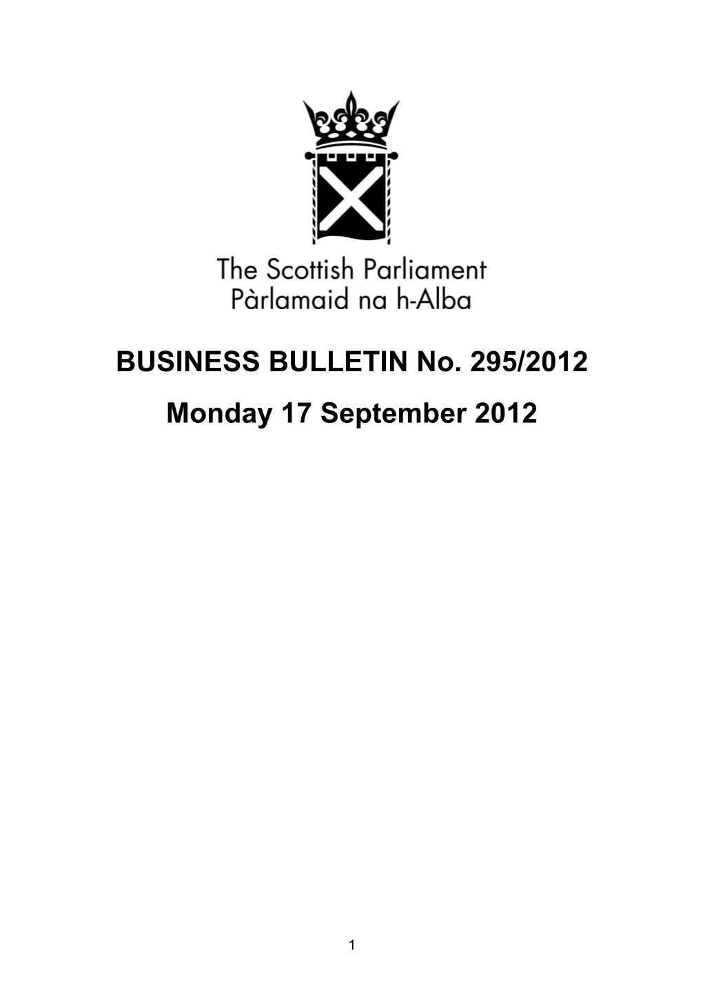 BUSINESS BULLETIN No. 295/2012 Monday 17 September 2012