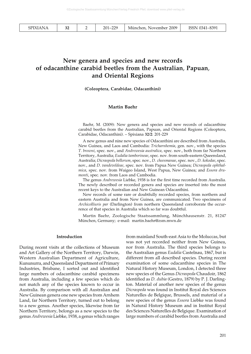 New Genera and Species and New Records of Odacanthine Carabid Beetles from the Australian, Papuan, and Oriental Regions