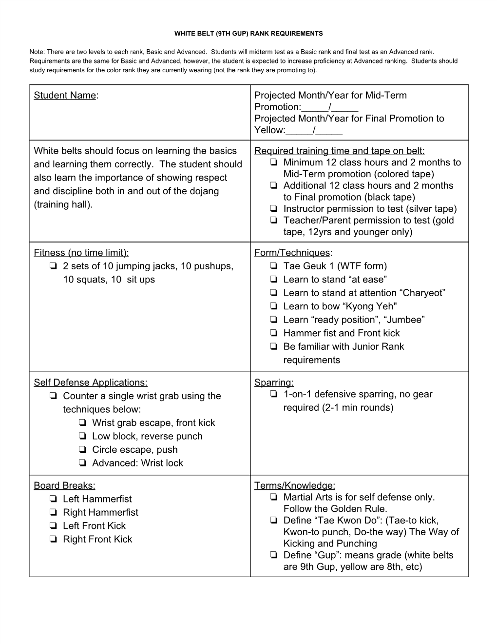 Senior Rank Requirements Sheet