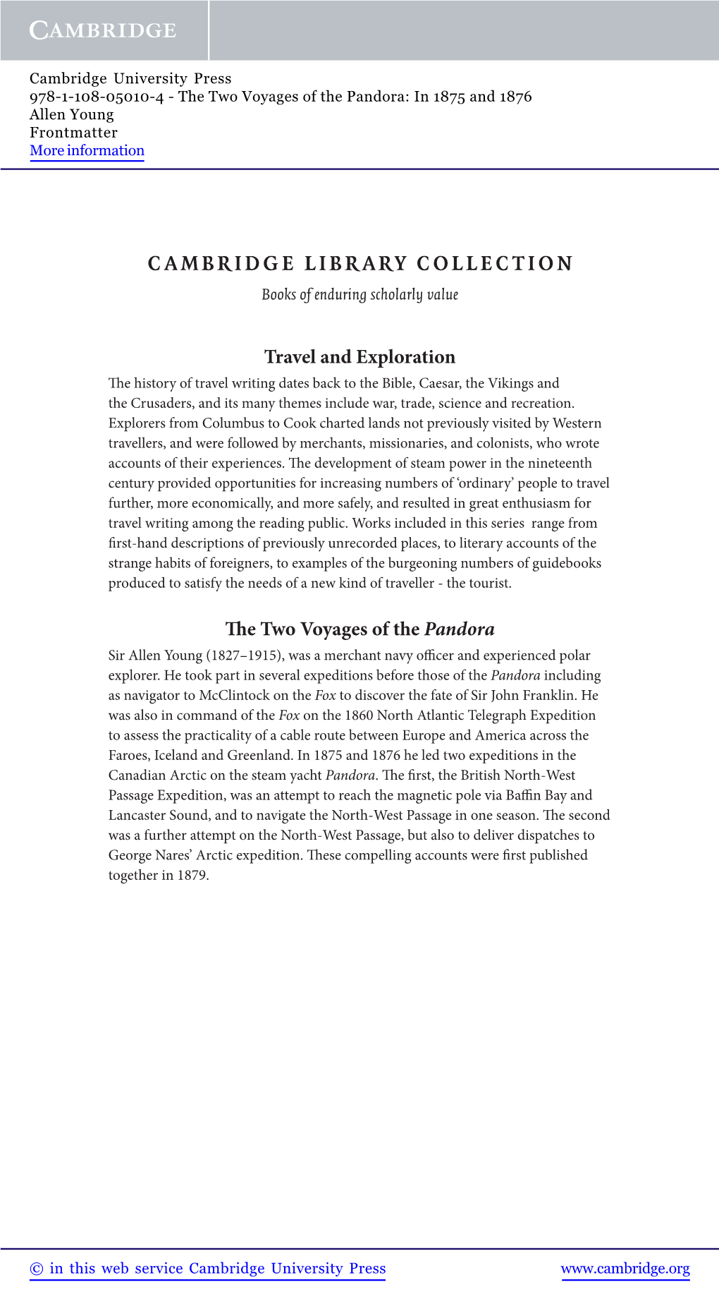 The Two Voyages of the Pandora: in 1875 and 1876 Allen Young Frontmatter More Information