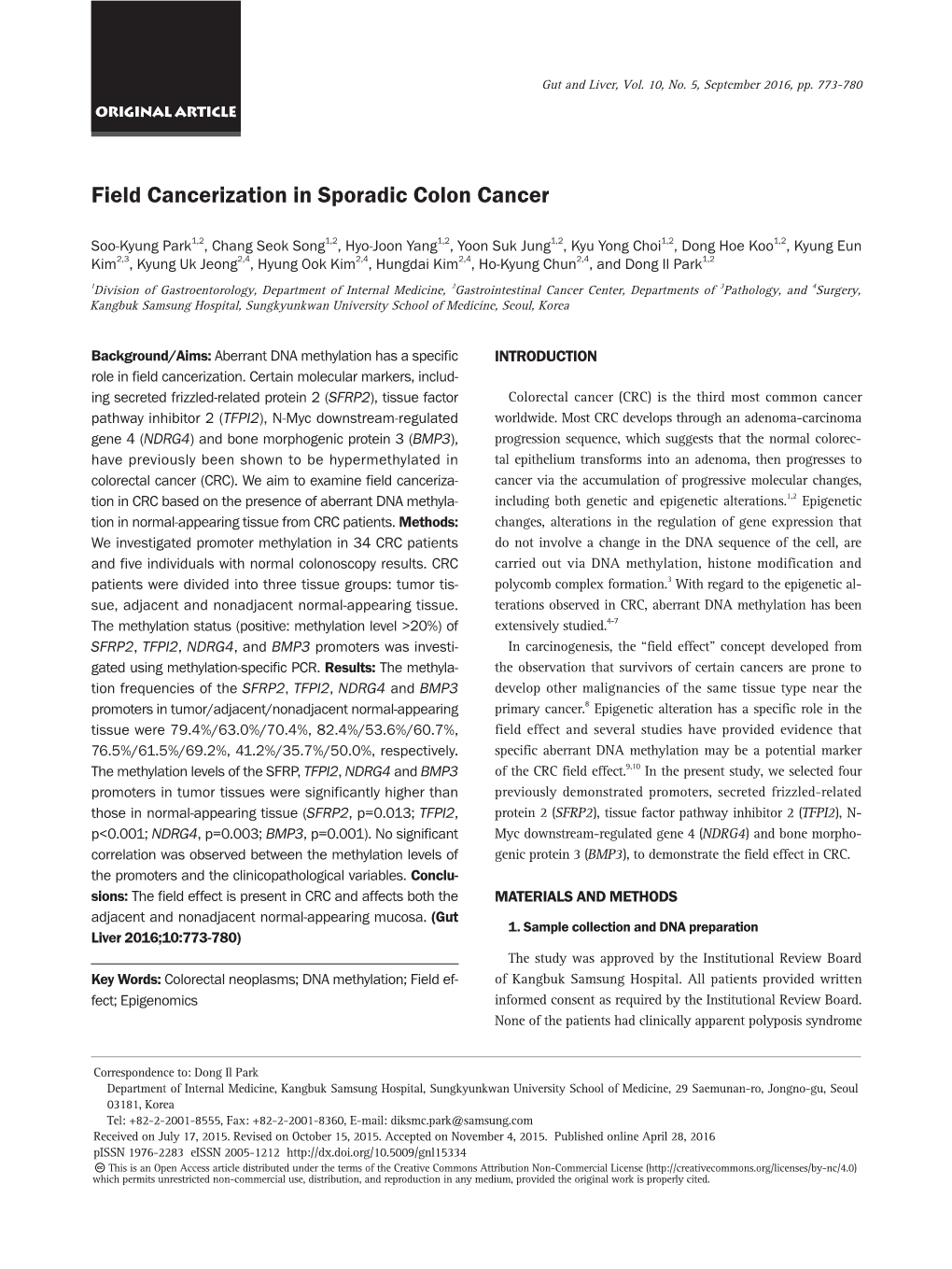 Field Cancerization in Sporadic Colon Cancer