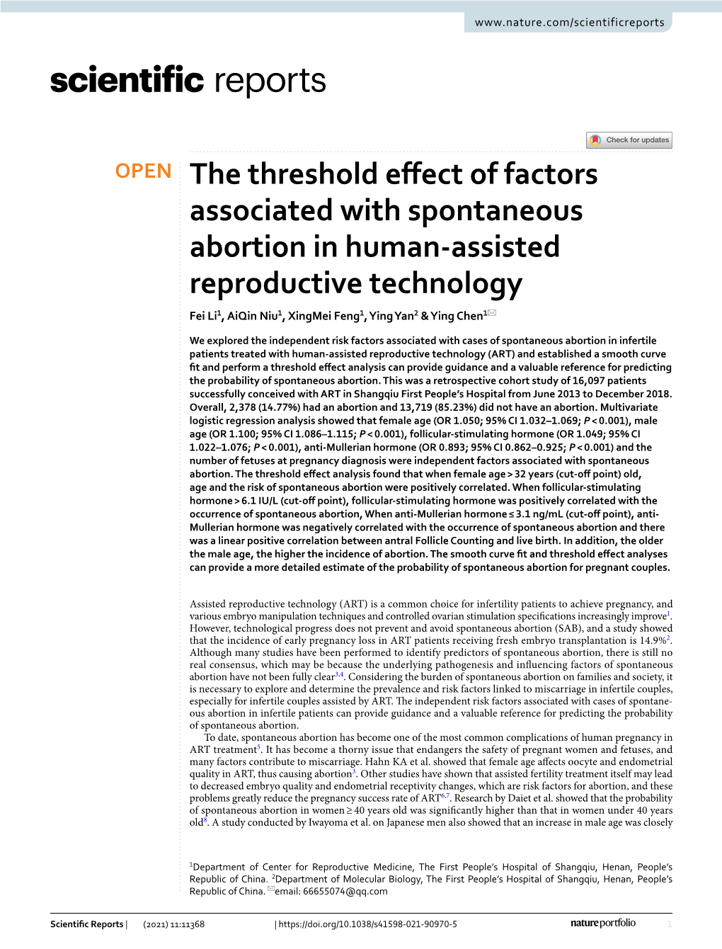 The Threshold Effect of Factors Associated with Spontaneous