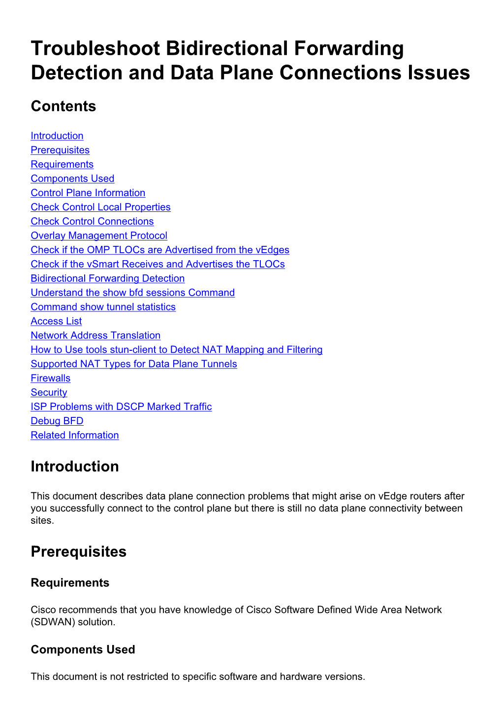 Troubleshoot Bidirectional Forwarding Detection and Data Plane Connections Issues