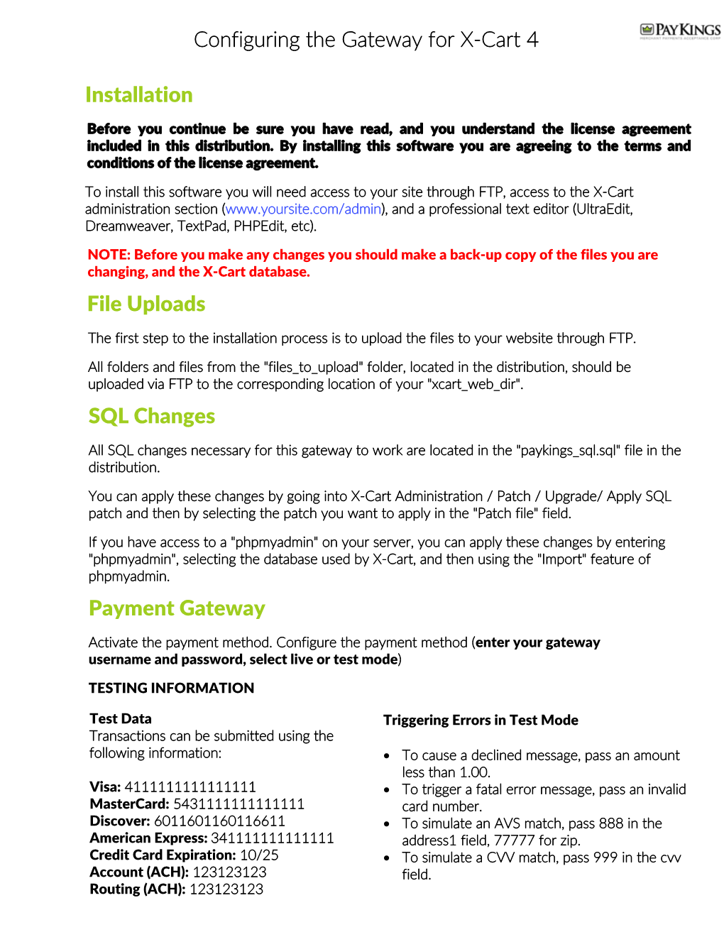 Configuring the Gateway for X-Cart 4 Installation File Uploads SQL