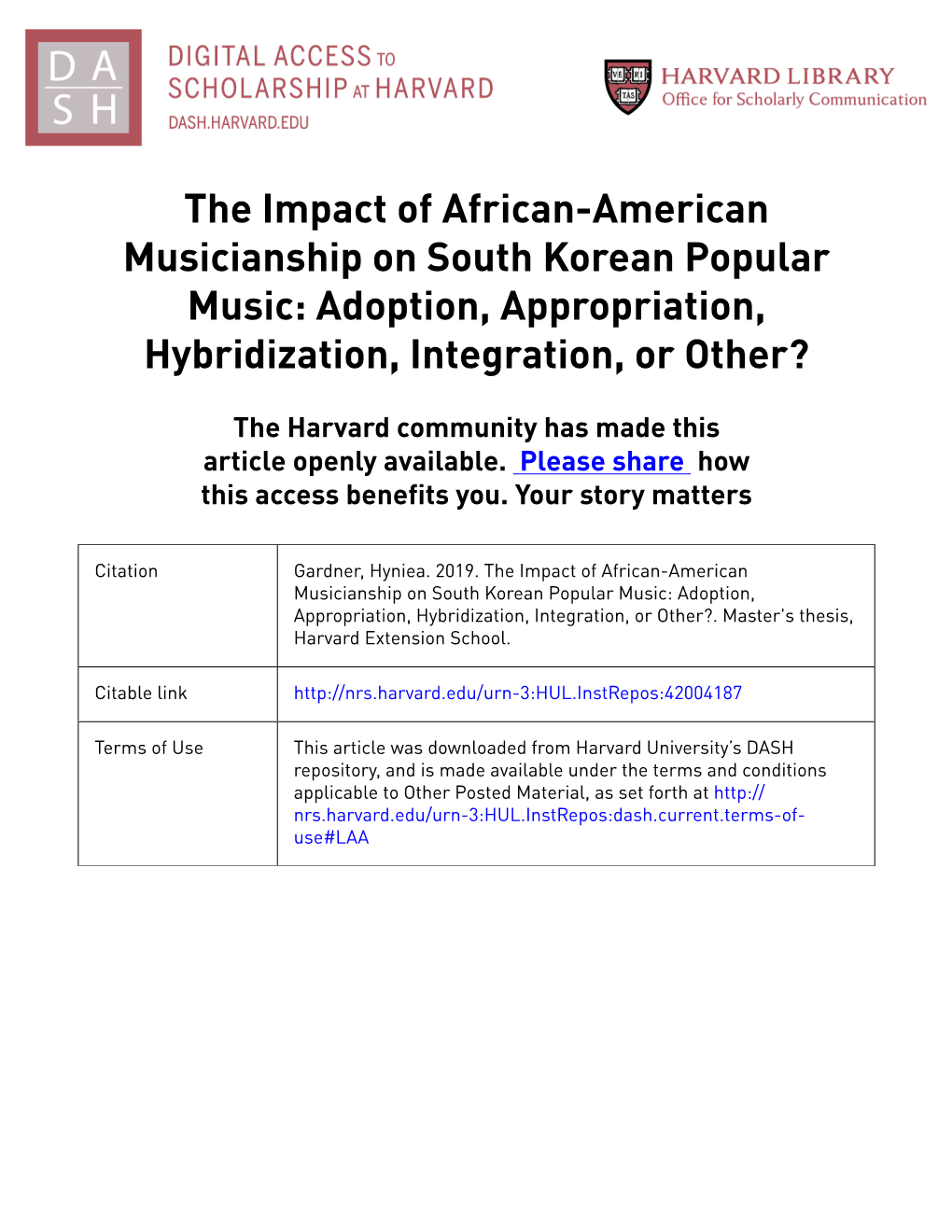 The Impact of African-American Musicianship on South Korean Popular Music: Adoption, Appropriation, Hybridization, Integration, Or Other?