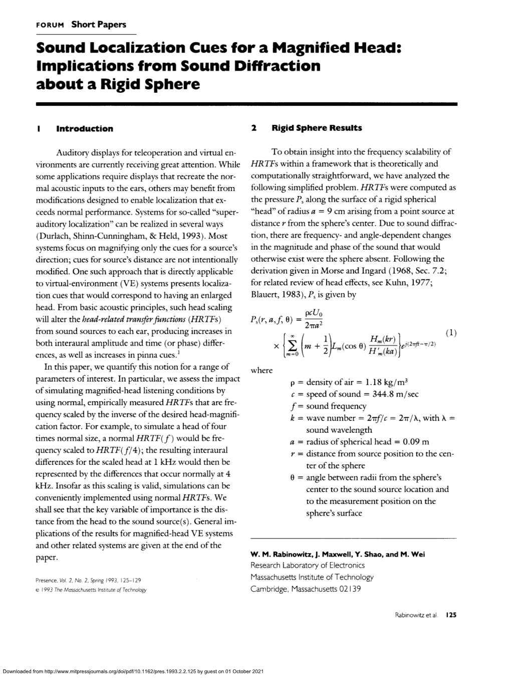 Implications from Sound Diffraction About a Rigid Sphere