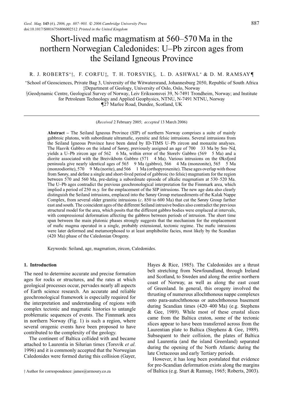 570 Ma in the Northern Norwegian Caledonides: U–Pb Zircon