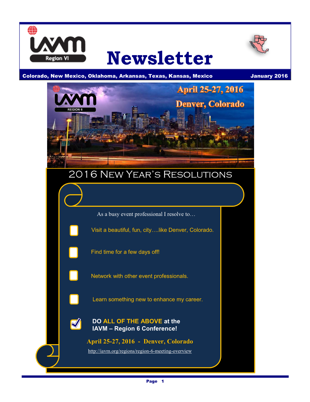 Newsletter Colorado, New Mexico, Oklahoma, Arkansas, Texas, Kansas, Mexico January 2016