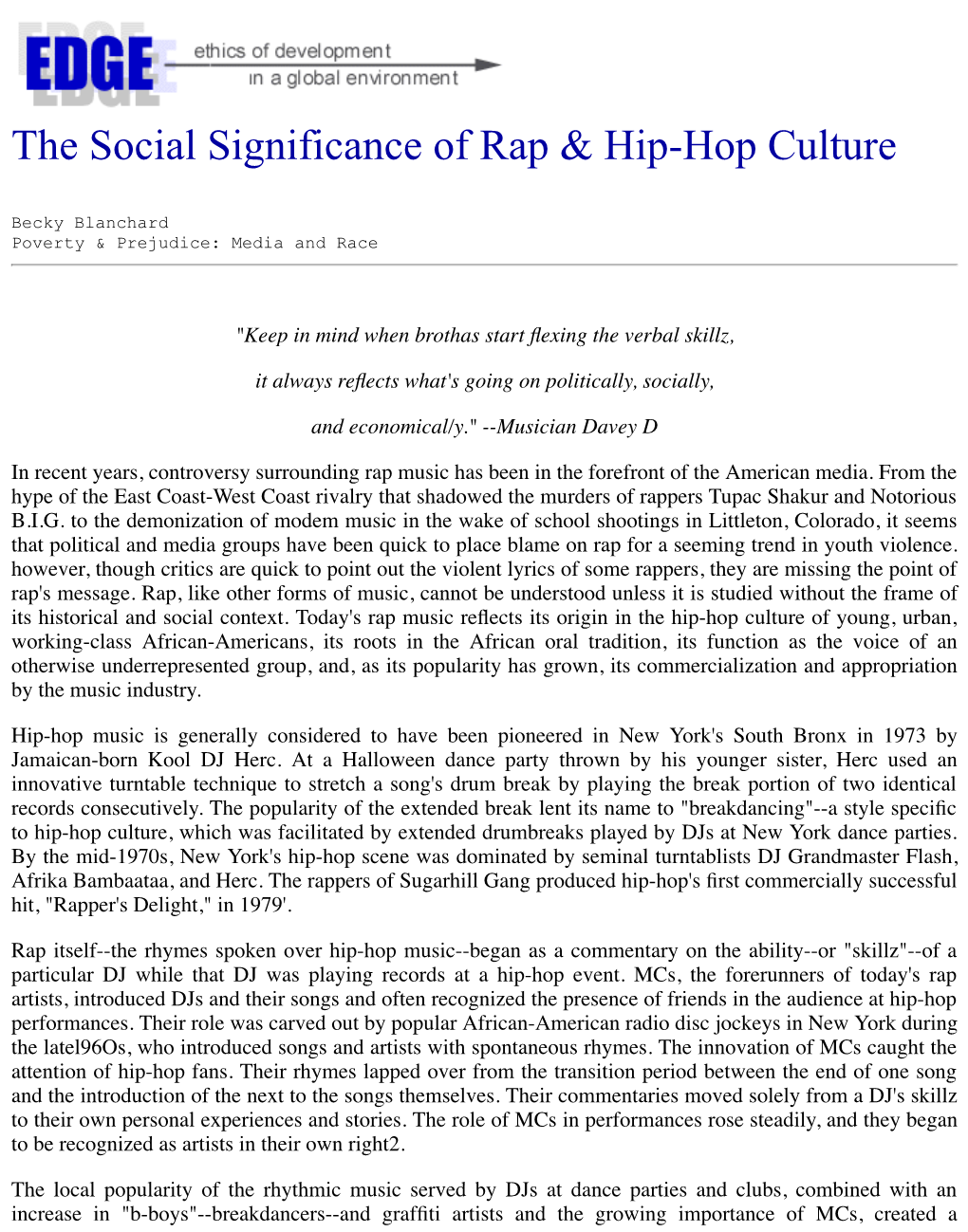 The Social Significance of Rap & Hip-Hop Culture