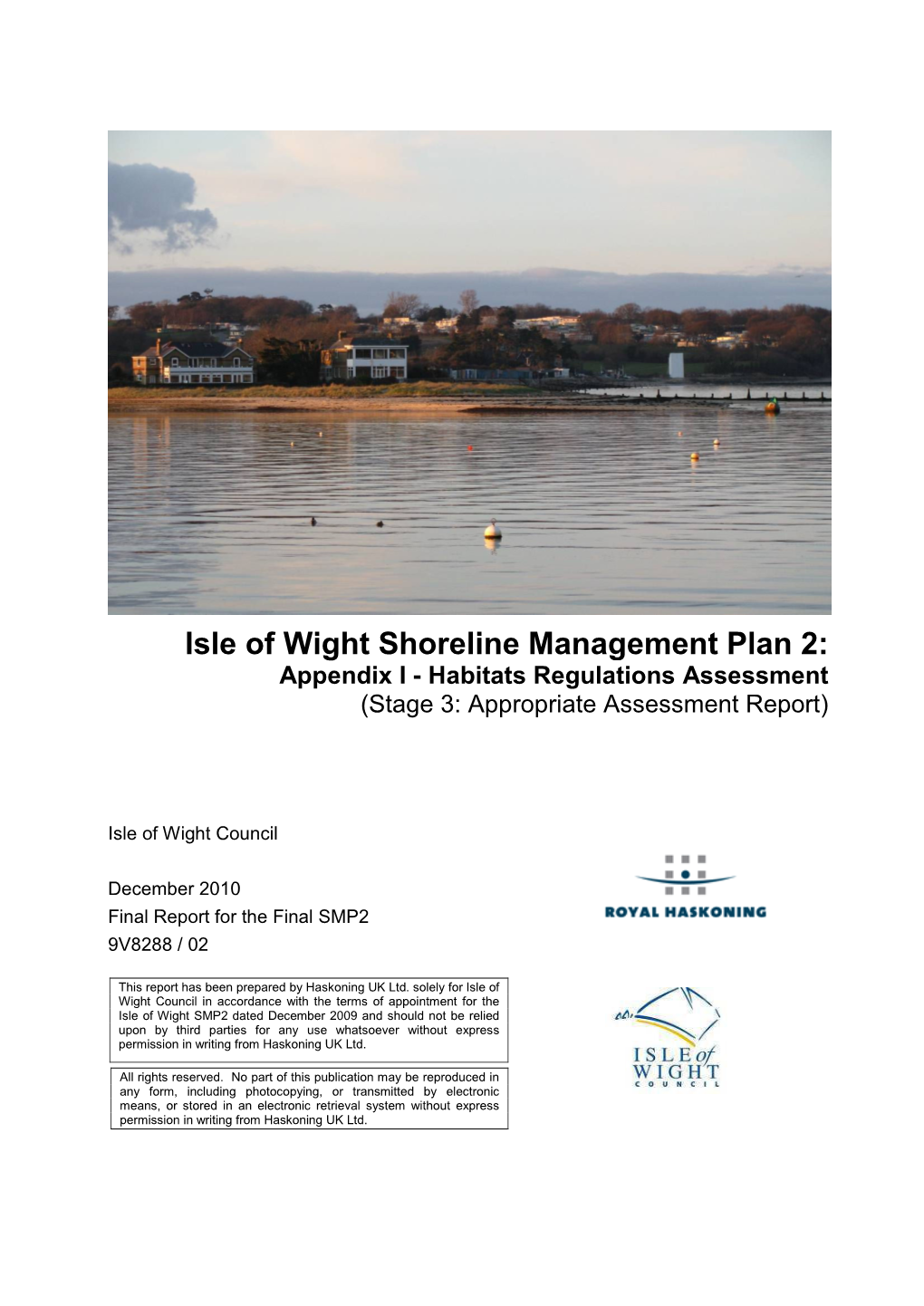 Appendix I - Habitats Regulations Assessment (Stage 3: Appropriate Assessment Report)