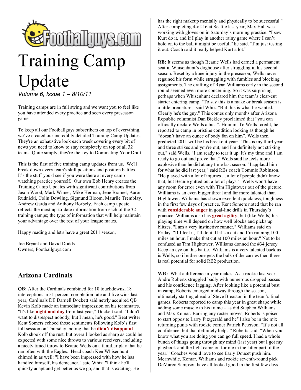 Training Camp Updates